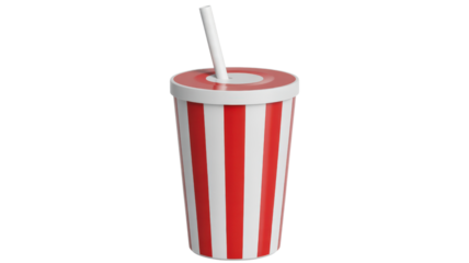 Classic Red and White Striped Soda Cup with Straw for Refreshing Drink and Takeout Beverage