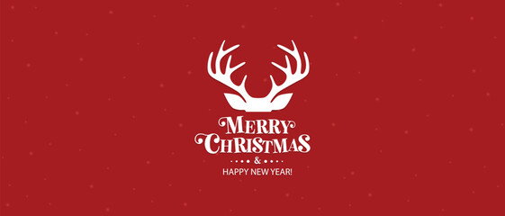 Cute Christmas reindeer on a red background. Christmas background, banner, or card. Merry Christmas text.