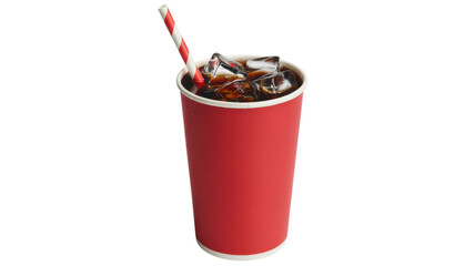 Iced Cola in Red Paper Cup with Striped Straw for Refreshing Drink and Summer Beverage