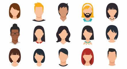 Diverse group of people avatars in a flat design style.
