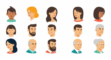 Diverse Collection of Cartoon People Portraits - A Study in Facial Variety.