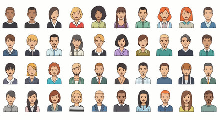 Large collection of diverse cartoon people avatars and portraits. © king