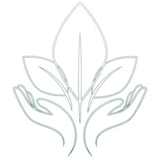Outline of Hands Holding a Stylized Leafy Plant leaves