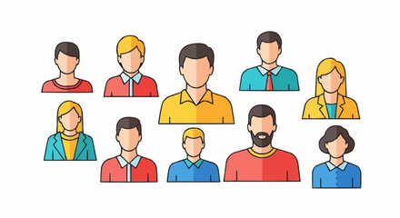 Diverse people avatars collection flat icon set isolated on white.