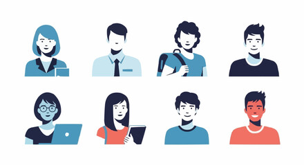 Diverse Group of People Avatars in Flat Vector Style.