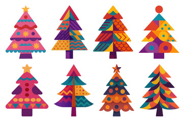 PNG Colorful geometric Christmas trees, element set on transparent background