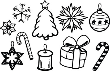 Festive christmas hand-drawn vector illustrations icons collection for holiday designs