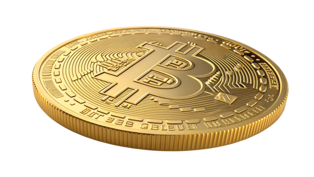Golden Bitcoin cryptocurrency coin closeup on black background finance and investment - Powered by Adobe