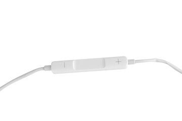 White earphone volume control on white background