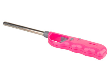 Pink gas stove lighter on white background