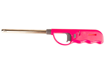 Pink gas stove lighter on white background