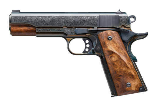 Engraved handgun display workshop isolated on transparent background