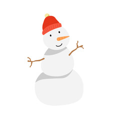 snowman with red hat. Cute snowman illustration. Winter holiday character
