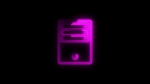 Neon pink computer tower icon on black background technology hardware