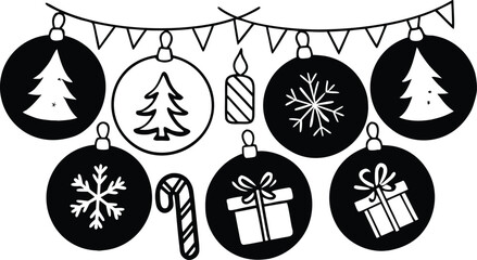 Festive christmas ornaments and decorations vector illustration for holiday designs