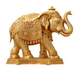 Golden elephant sculpture decorative display elegant view isolated on transparent background