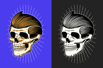 Vintage Skull Barbershop Head Vector Illustration. Gentleman Barber Hairstyle T shirt design. Barber Skull Hair Stylist Illustration Suitable for Logo, Icon, Symbol