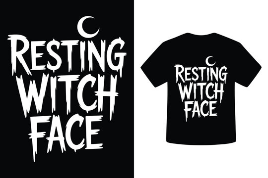 Spooky resting witch face halloween t shirt design with crescent moon accent