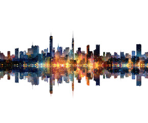 Obraz premium City skyline night reflection urban landscape aesthetic isolated on transparent background