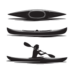 Collection of Black Silhouette Women Paddling Kayaks