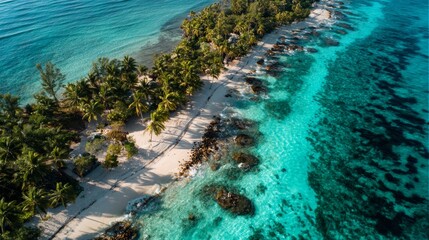 Aerial view of a beautiful beach with crystal clear waters