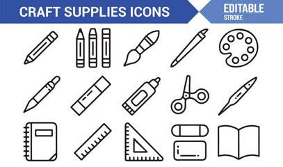 School and Art Supplies – Editable Stroke Vector Illustration Collection