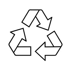 White three arrow symbol representing recycling and sustainability isolated on white background
