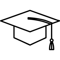 A simple black outline of a graduation cap with a tassel isolated on white background