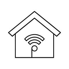 Simple white house outline with a stylized wifi signal symbol inside isolated on white background