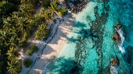 Aerial view of a beautiful beach with crystal clear waters