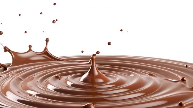 Dynamic chocolate splash frozen in time, capturing rich liquid motion, perfect for indulgent advertising and decadent dessert visuals.