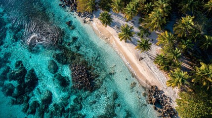 Aerial view of a beautiful beach with crystal clear waters