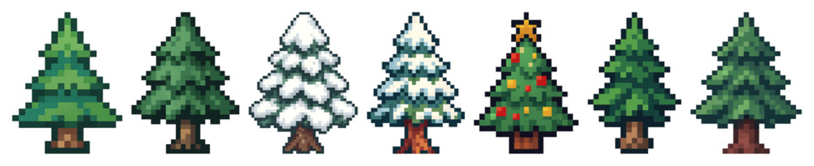 Fototapeta premium PNG Pixel art trees seasonal variations, element set on transparent background