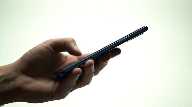 Close-up of hand holding smartphone against light background