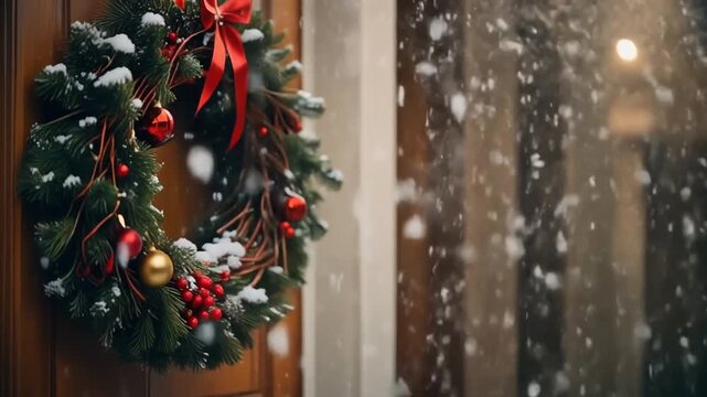 ドアに飾られたクリスマスの飾り