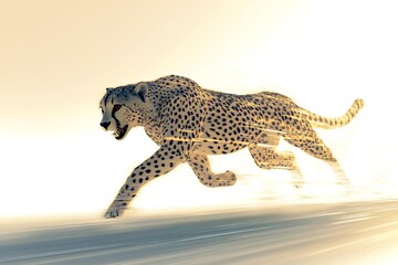 Cheetah running on the road. Side view. 3D rendering