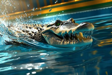 Crocodile swimming in the water. 3d illustration.