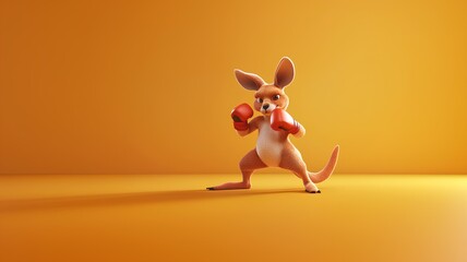 3d render of kangaroo with boxing gloves on orange background