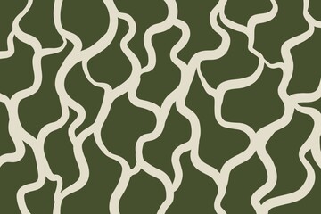 Minimal green and beige maze lines, organic geometric abstract background