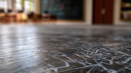 scholarly. Academic surface covered in chalk markings, creating an abstract educational atmosphere with blurred formulas. STEM education sheets.