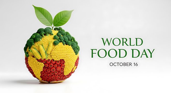 Globe made of vegetables with World Food Day text earth corn