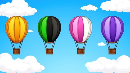 Colorful Hot Air Balloons Soaring in a Blue Sky with Clouds