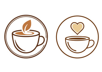 Coffee cup logo with leaf and heart design for café and organic brand