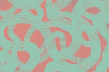 Coral and mint maze lines, modern abstract pattern with smooth organic curves