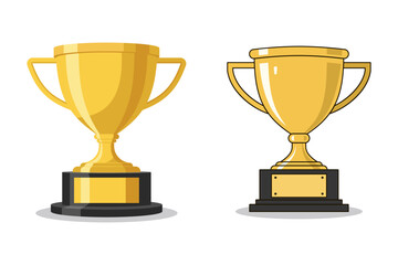 Trophy cup icons for app, web, or presentation. Simple gold minimalist winning symbols isolated on a transparent background. Winner, victory, award, or first-place cup sign. Vector illustration