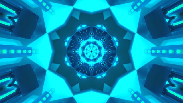 Seamless blue tunnel video loop showcasing symmetrical patterns and vivid light effects for immersive screensaver experience