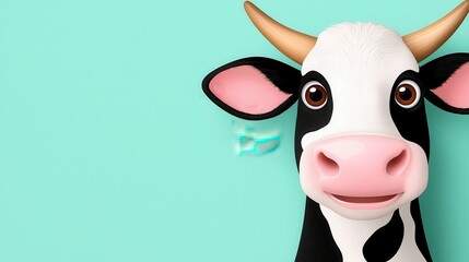 Close up Illustration of Black and White Cow with Pink Nose on