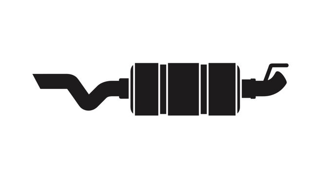 Black silhouette of a car exhaust muffler system on a white background.