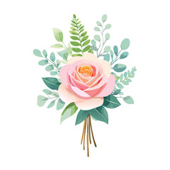 Pink vintage rose flower vector illustration featuring a floral blossom design with nature leaves for a wedding decoration bouquet or spring card pattern