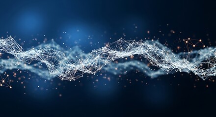 Abstract network connection structure on blue background, artificial intelligence and neural network concept, big data and cyber security technology